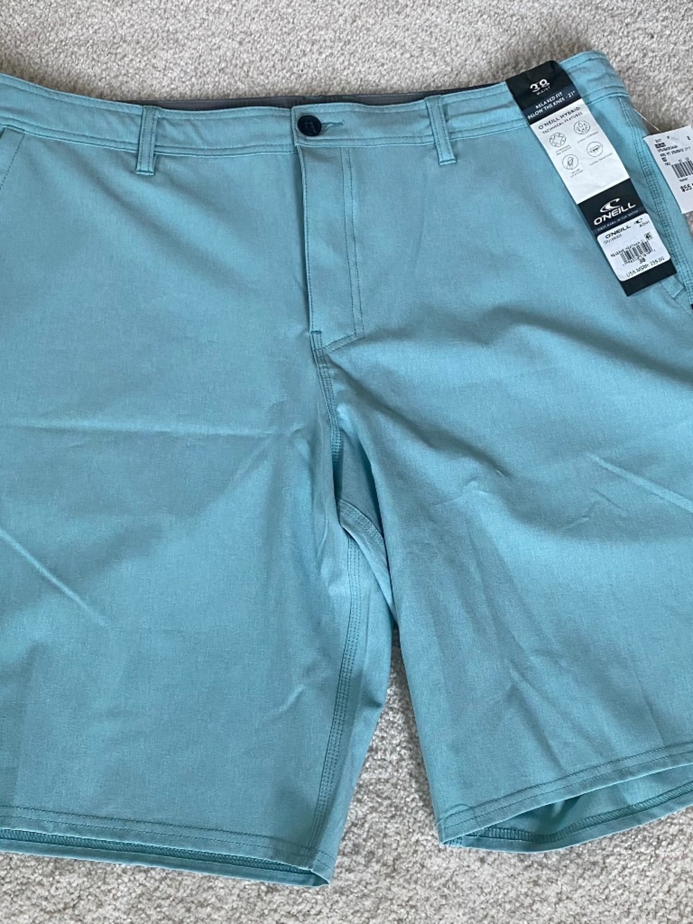 O’Neill Hybrid Relaxed Fit Below the Knee 21” Sz 38 Aqua Blue Men’s Shorts NWT